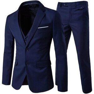 Men's 3-Piece 2 Buttons Slim Fit Solid Color Jacket Smart Wedding Formal Suit
